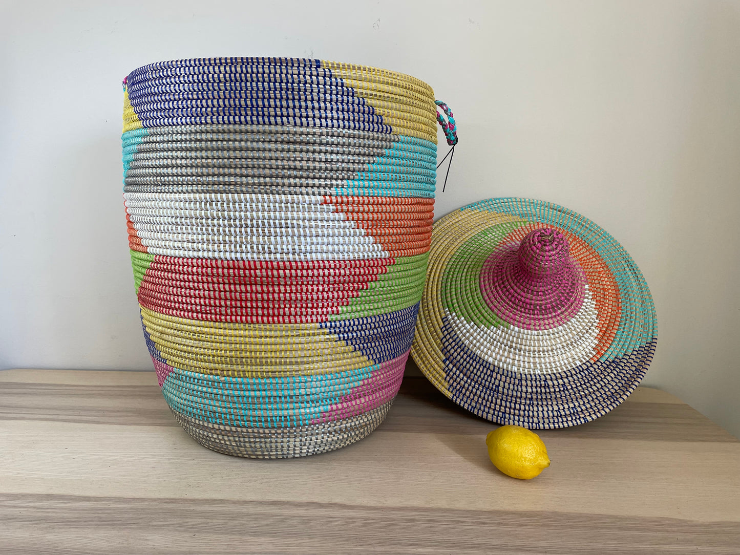 African Extra-Large Woven Basket, Senegal Laundry Basket/Hamper, storage basket, 30" Tall/18" Diameter