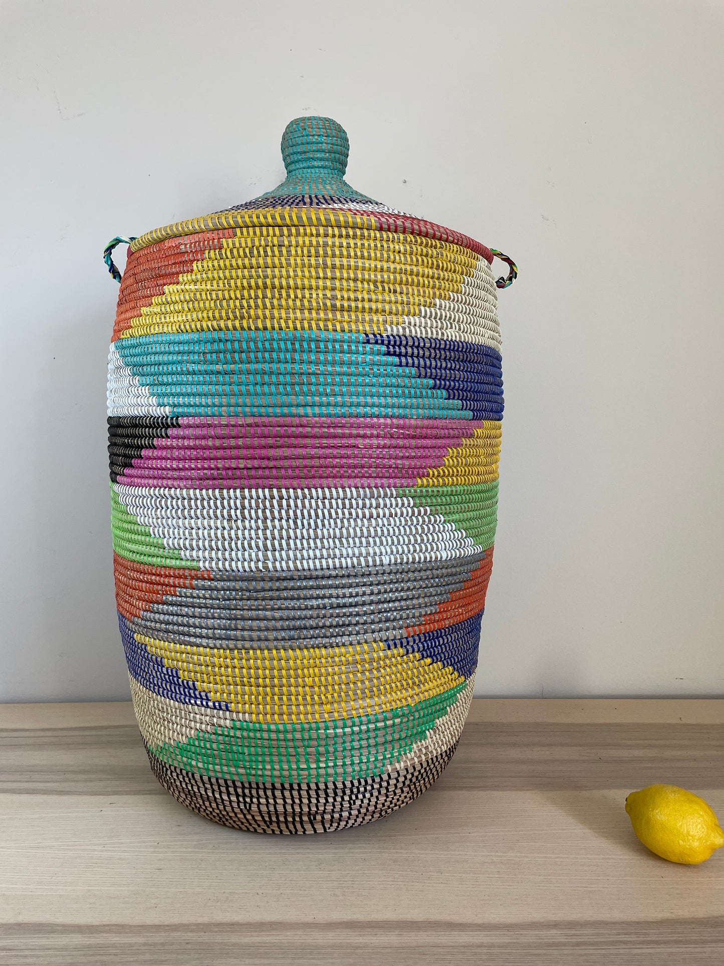 African Extra-Large Woven Basket, Senegal Laundry Basket/Hamper, storage basket, 30" Tall/18" Diameter