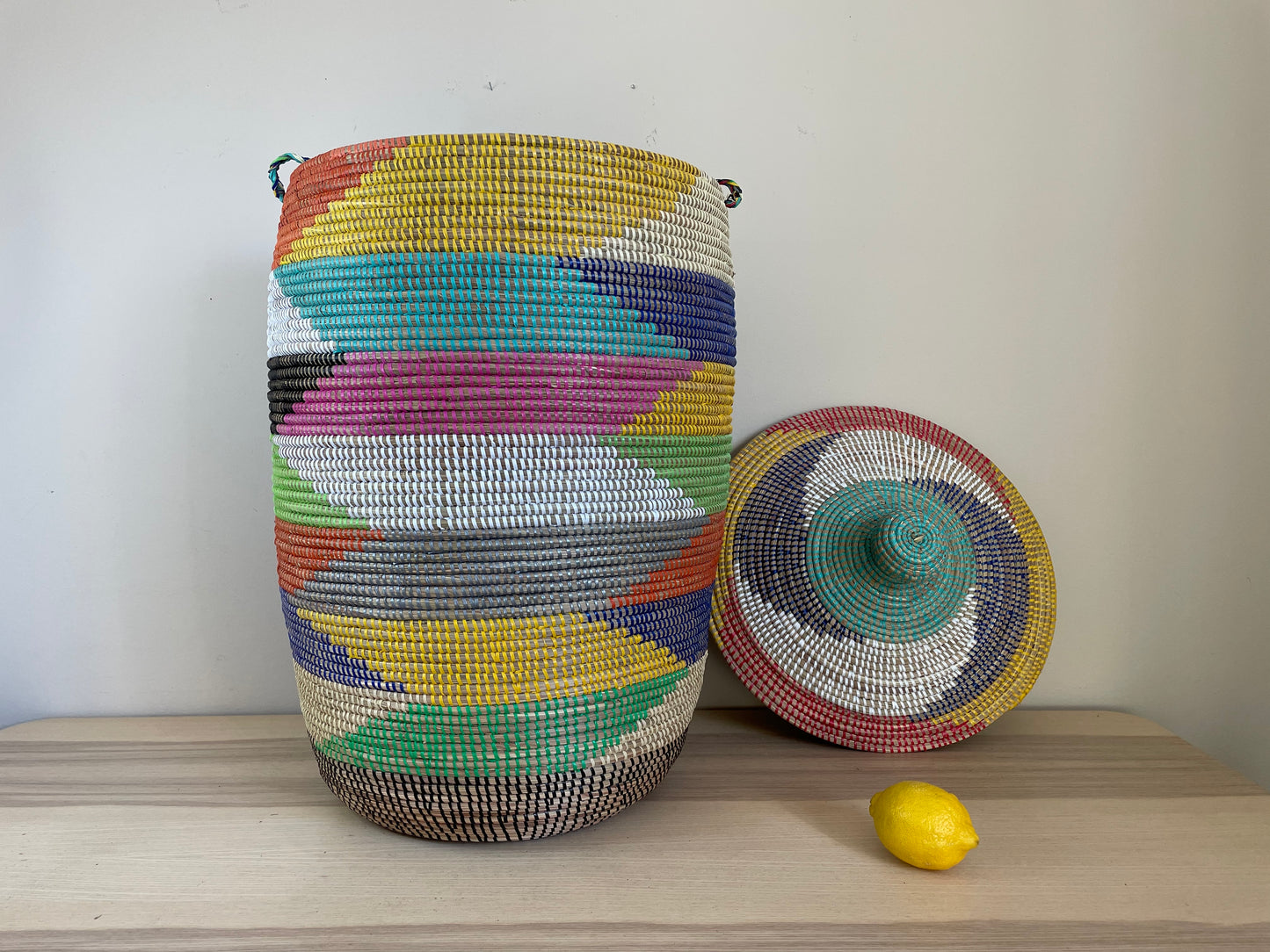 African Extra-Large Woven Basket, Senegal Laundry Basket/Hamper, storage basket, 30" Tall/18" Diameter