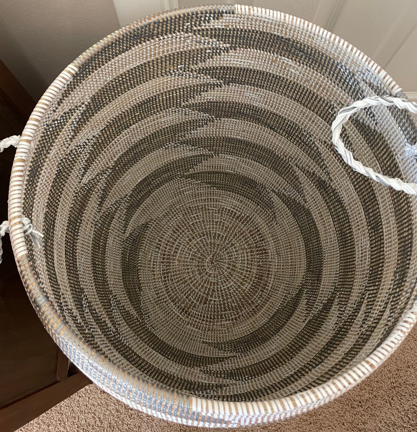 African Jumbo Woven Decorative Basket, Senegal Laundry Basket/Hamper, 38" Tall/19" Diameter, Home Decor