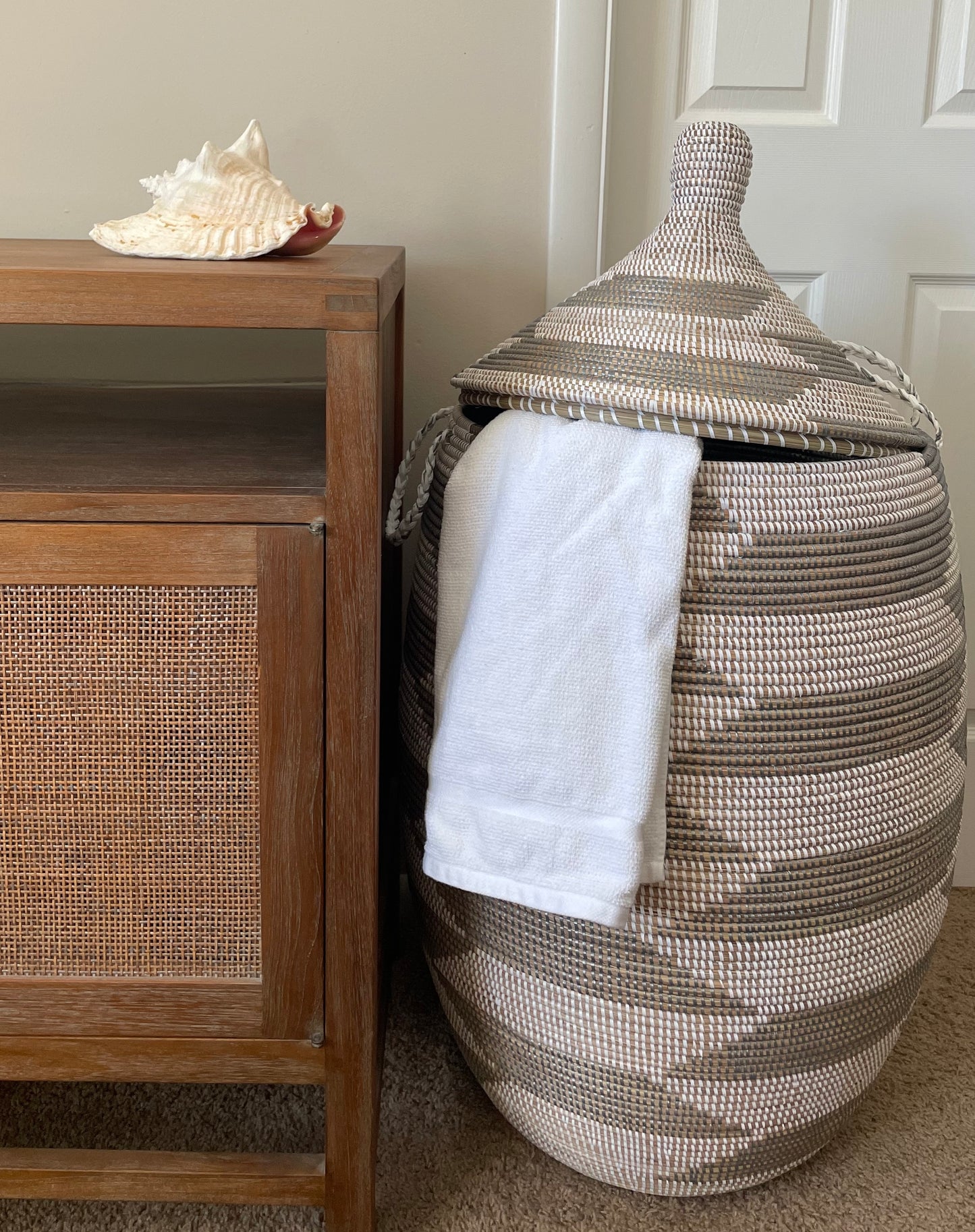 African Jumbo Woven Decorative Basket, Senegal Laundry Basket/Hamper, 38" Tall/19" Diameter, Home Decor