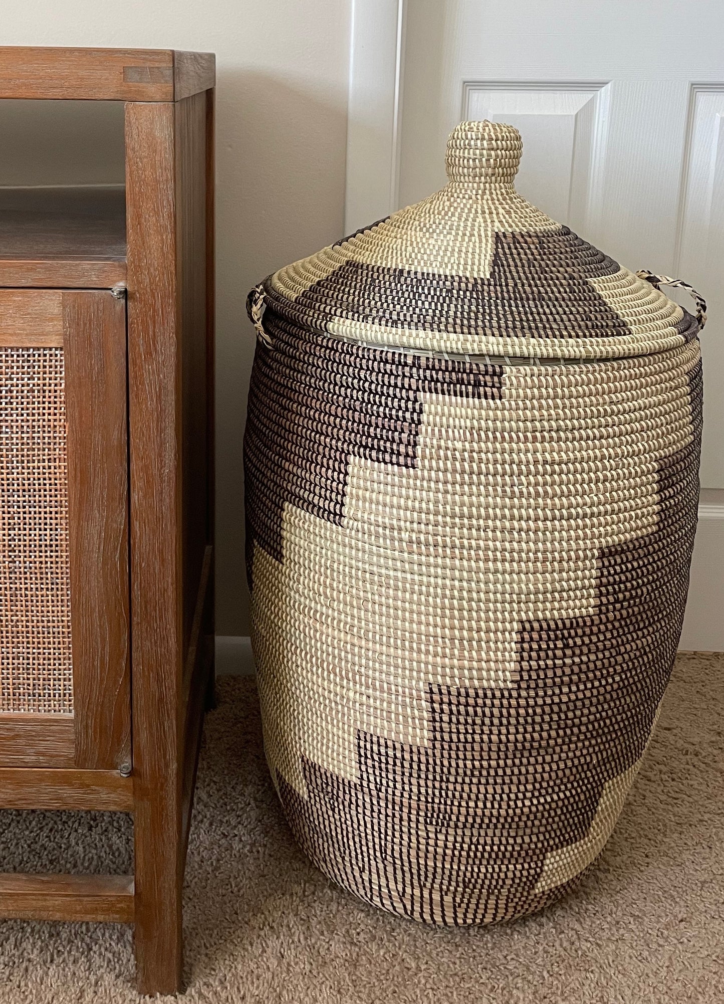 African Extra-Large Woven Decorative Basket, Senegal Laundry Basket/Hamper, 31" Tall/19" Diameter, Home Decor