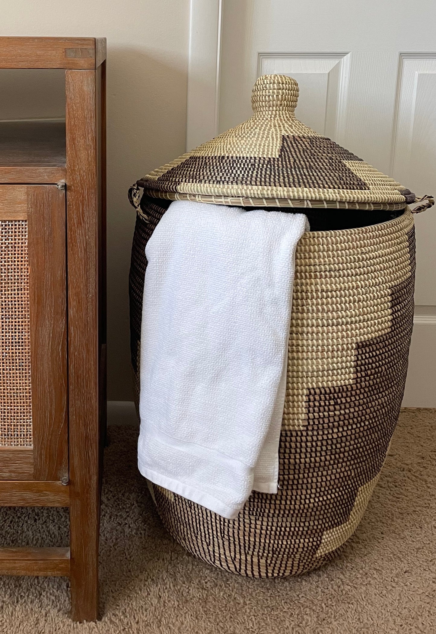 African Extra-Large Woven Decorative Basket, Senegal Laundry Basket/Hamper, 31" Tall/19" Diameter, Home Decor