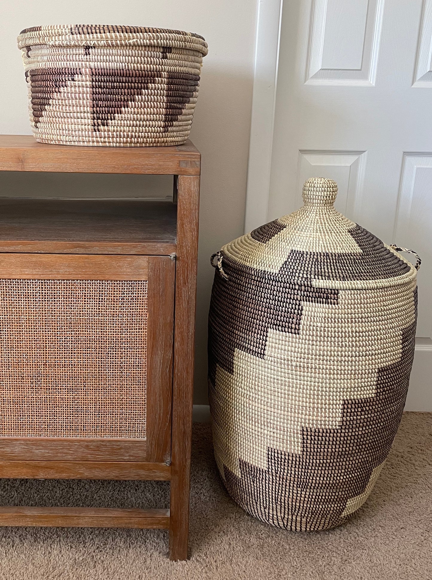 African Extra-Large Woven Decorative Basket, Senegal Laundry Basket/Hamper, 31" Tall/19" Diameter, Home Decor