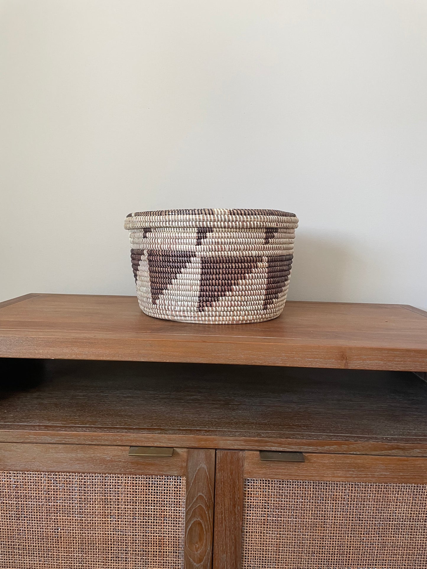 African Woven Decorative Storage Basket, Senegal Lidded Basket, Natural Palm Fiber, Toy Storage