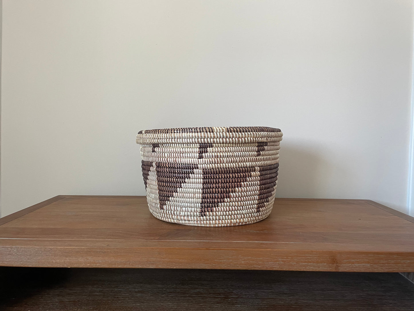 African Woven Decorative Storage Basket, Senegal Lidded Basket, Natural Palm Fiber, Toy Storage