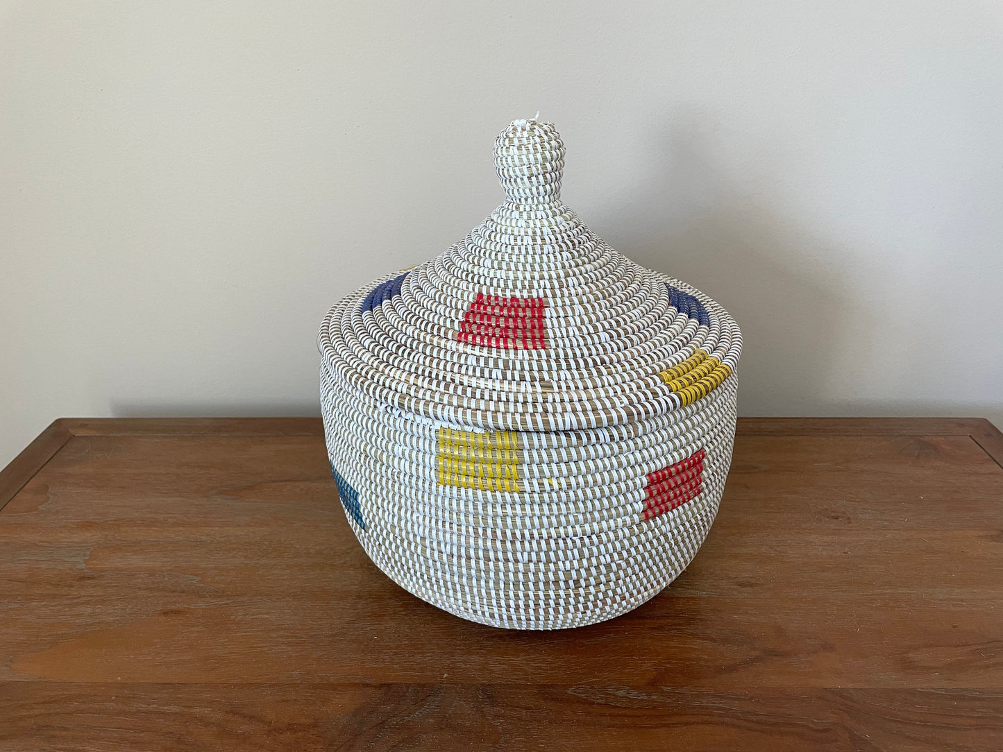 African Woven Decorative Storage Basket, Senegal Lidded Basket, Natural Palm Fiber, Toy Storage