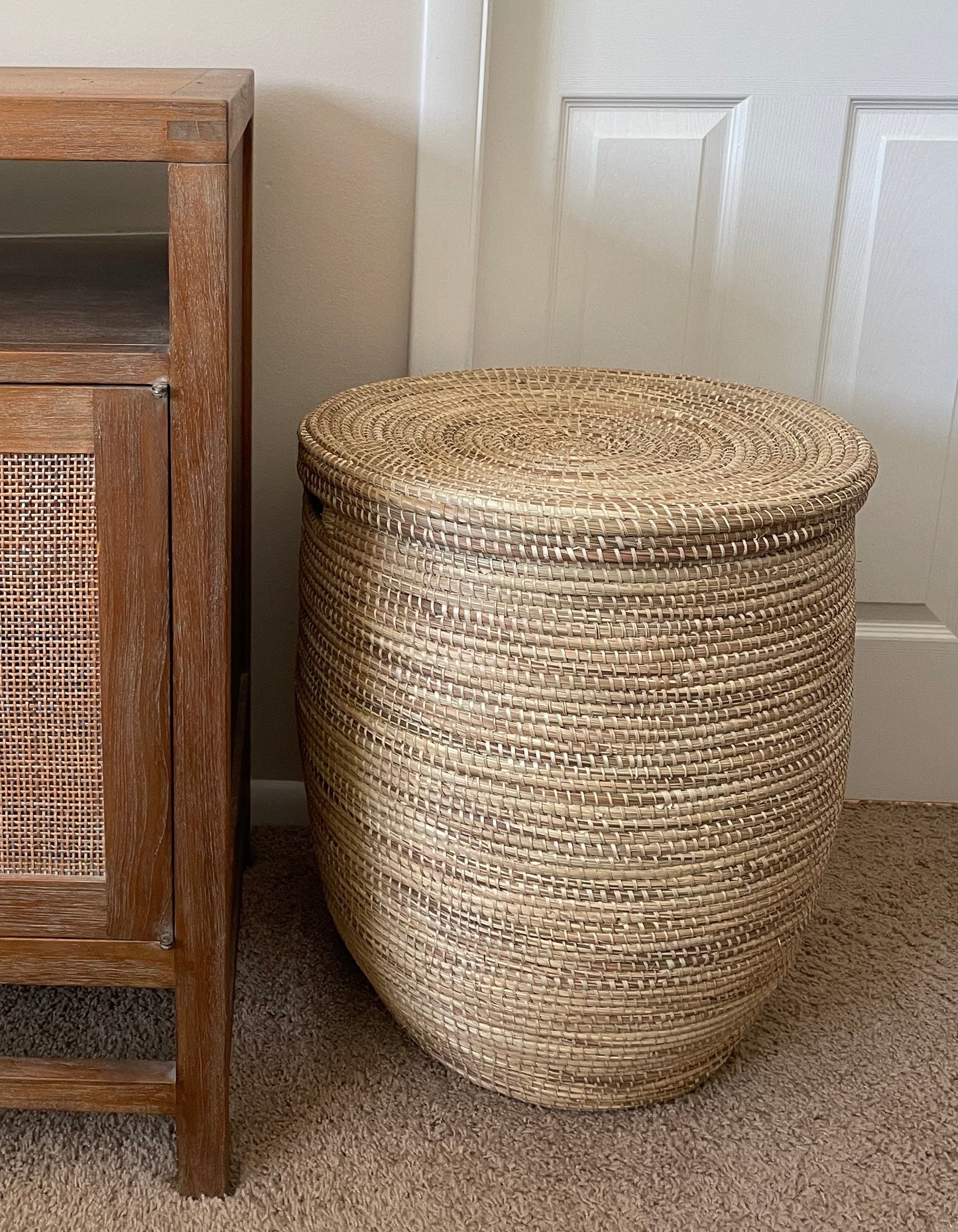 African Extra-Large Woven Basket, Senegal Laundry Basket/Hamper, 23" Tall/18" Diameter