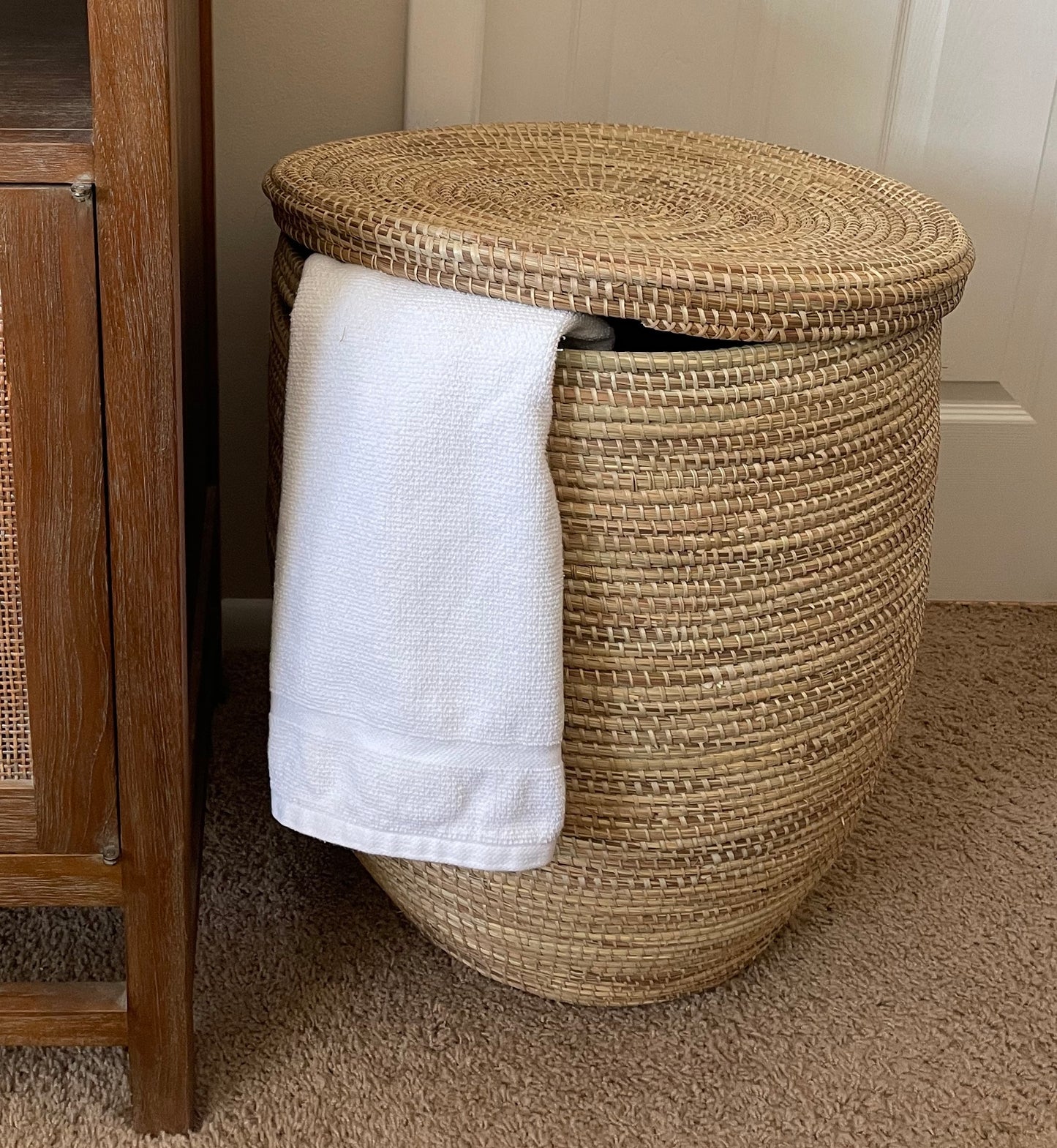 African Extra-Large Woven Basket, Senegal Laundry Basket/Hamper, 23" Tall/18" Diameter