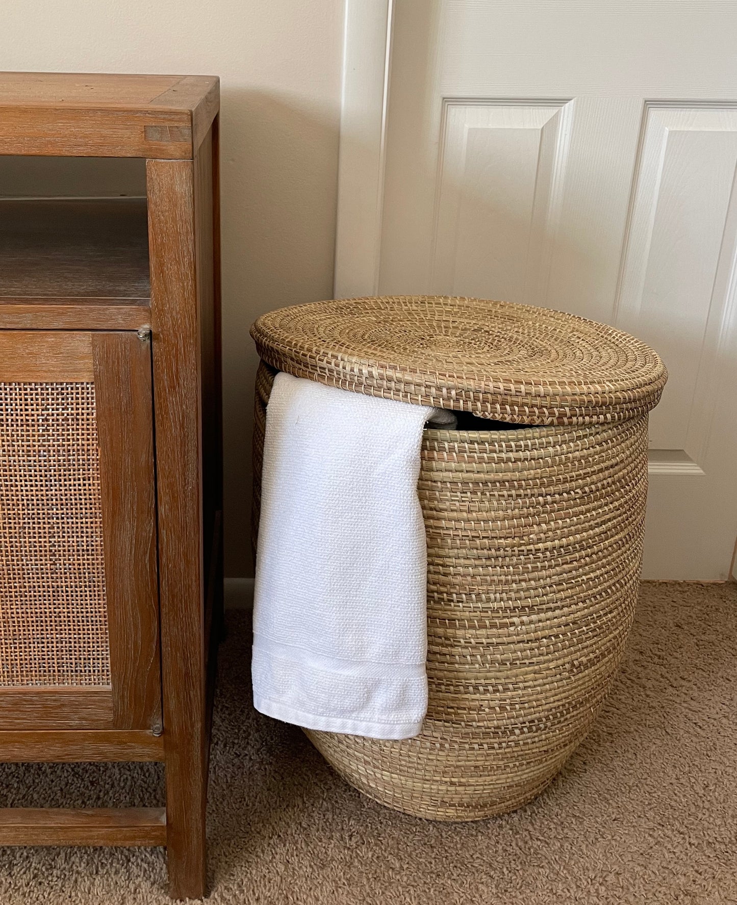 African Extra-Large Woven Basket, Senegal Laundry Basket/Hamper, 23" Tall/18" Diameter