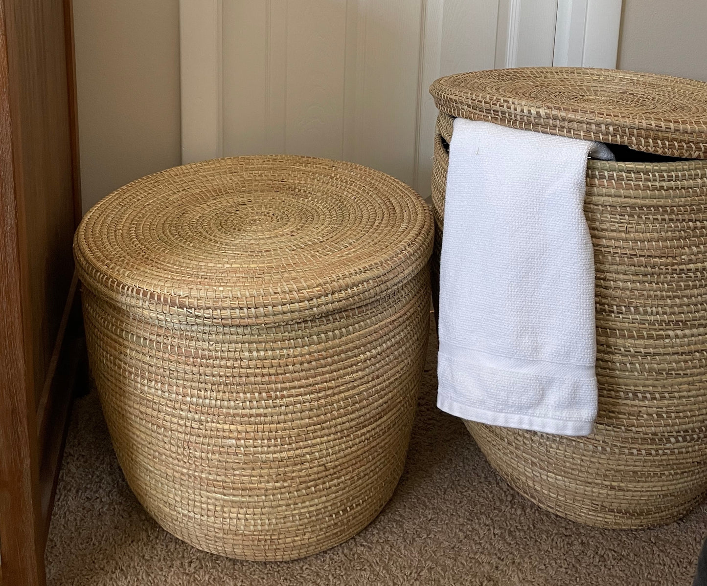 African Extra-Large Woven Basket, Senegal Laundry Basket/Hamper, 23" Tall/18" Diameter