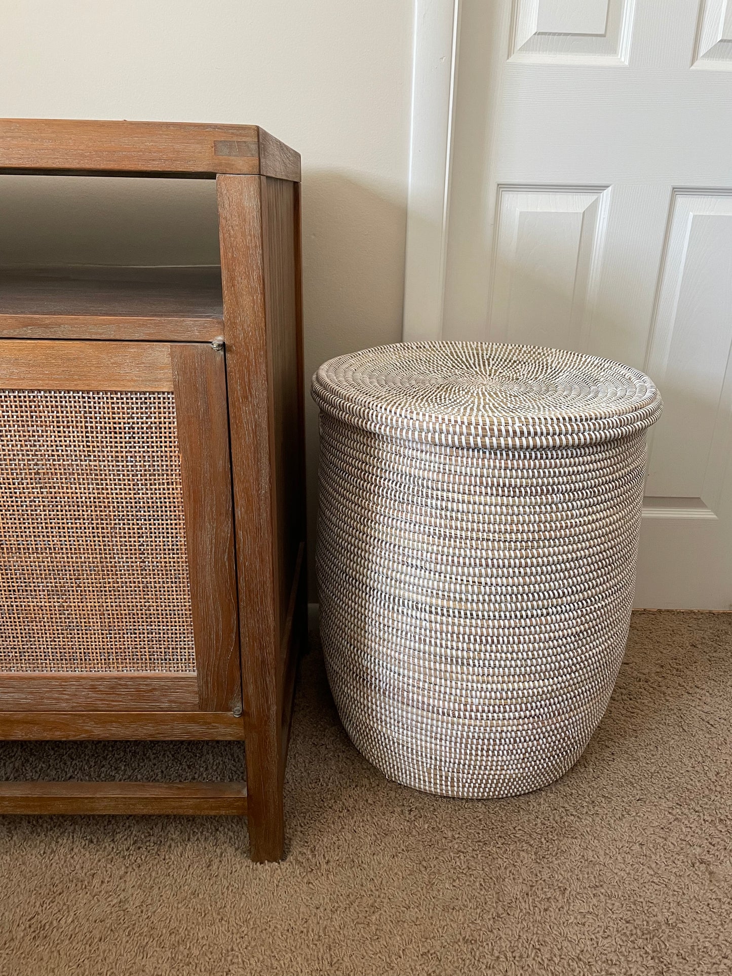 African Large Woven Basket, Senegal Laundry Basket/Hamper, storage basket, 19" Tall/19" Diameter