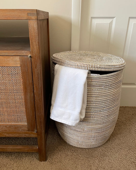 African Large Woven Basket, Senegal Laundry Basket/Hamper, storage basket, 19" Tall/19" Diameter