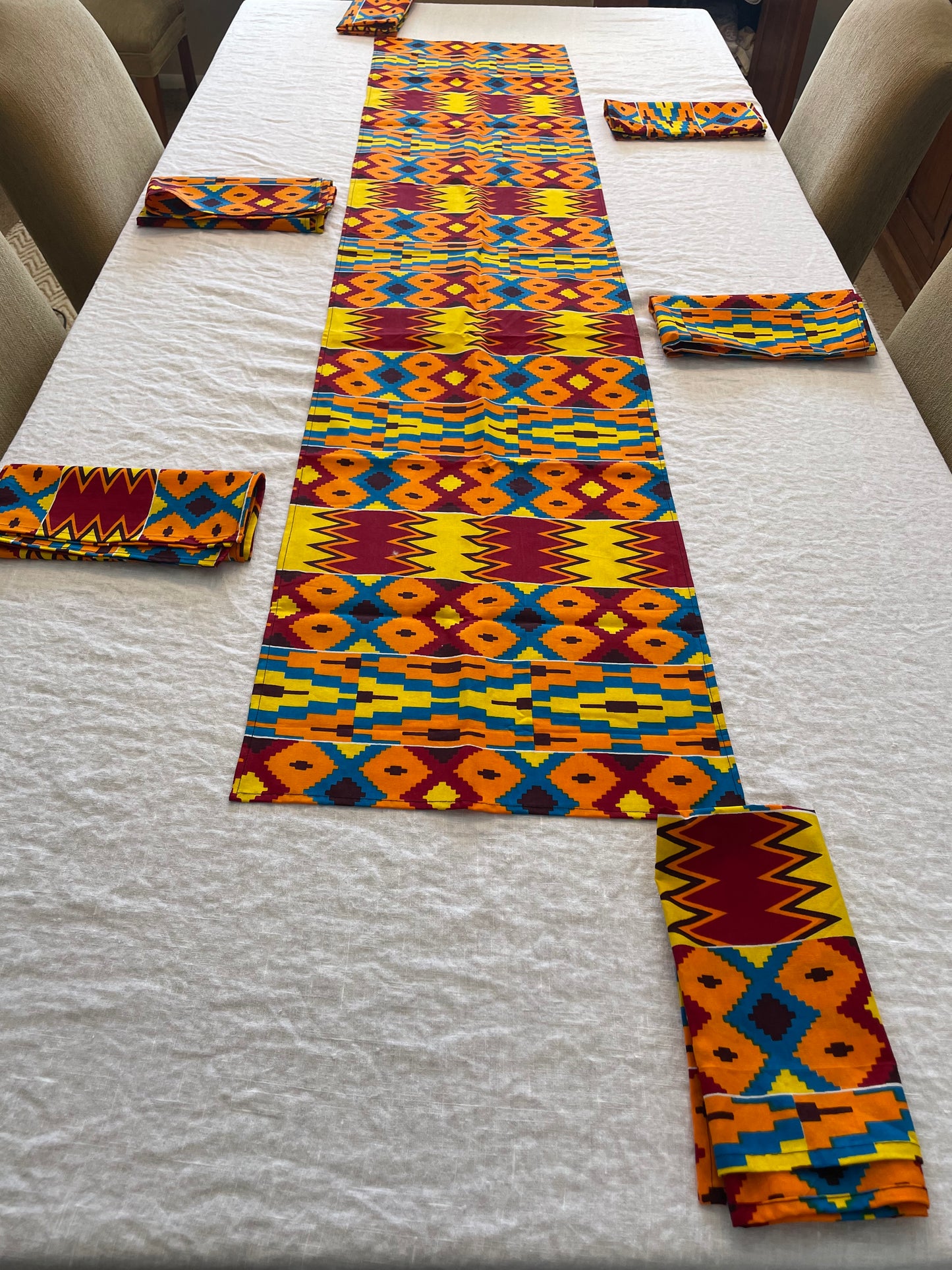 African Table Runner with Real Wax Block Print Fabric, Imported Authentic Handmade in Senegal, Dining Room Décor, Kitchen Decor