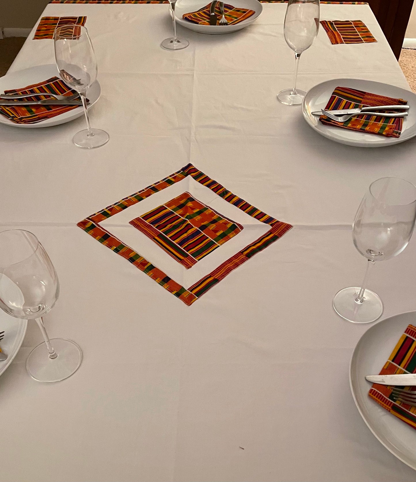 African Tablecloth with Real Wax Block Print Fabric, Imported Authentic Handmade in Senegal, Dining Room Décor, Kitchen Decor