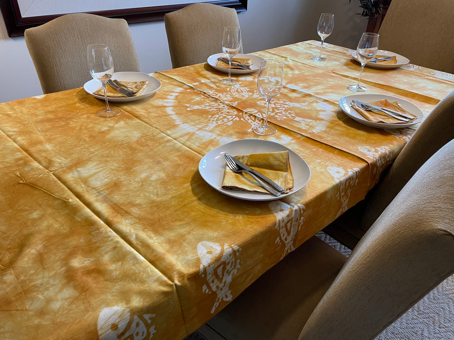 African Batik Handprinted Tablecloth, Imported Authentic Handmade in Senegal, Dining Room Décor, Kitchen Decor, Fish Design