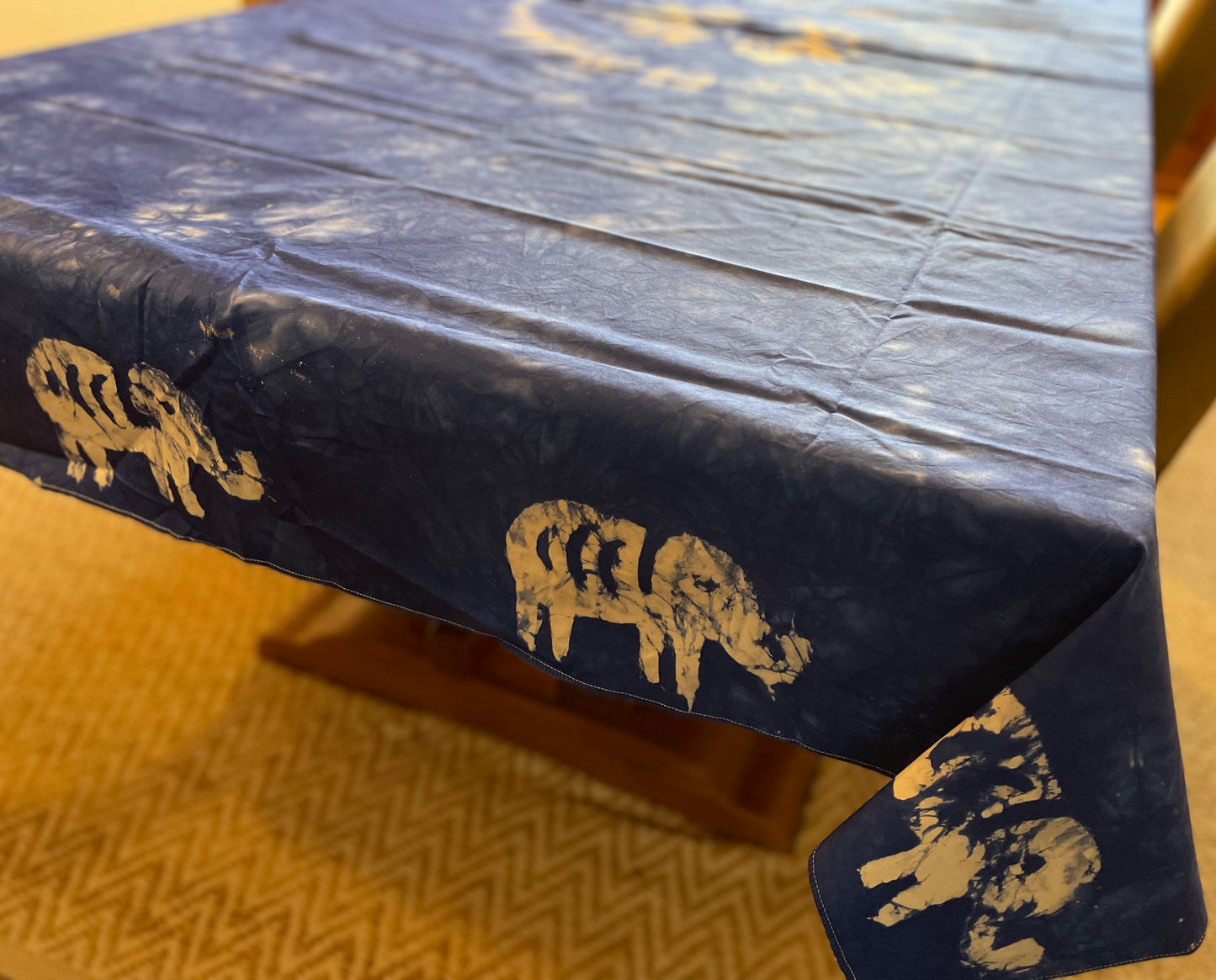 African Batik Handprinted Tablecloth, Imported Authentic Handmade in Senegal, Dining Room Décor, Kitchen Decor, Elephant Design