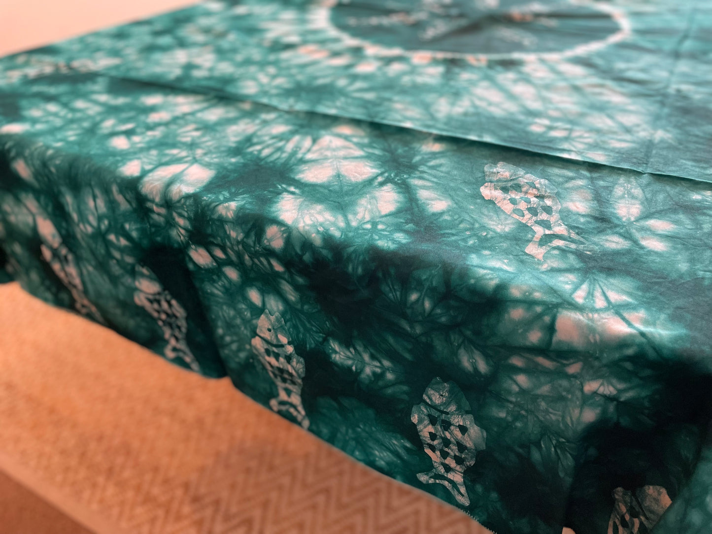 African Batik Handprinted Tablecloth, Imported Authentic Handmade in Senegal, Dining Room Décor, Kitchen Decor, Fish Design