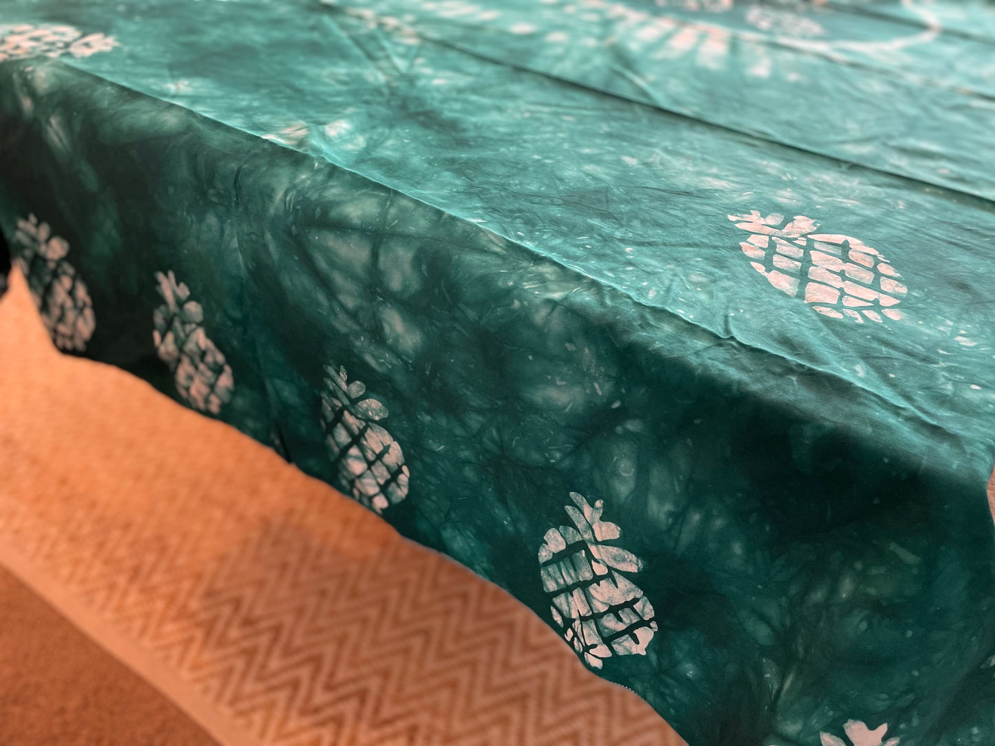 African Batik Handprinted Tablecloth, Imported Authentic Handmade in Senegal, Dining Room Décor, Kitchen Decor, Pineapple Design