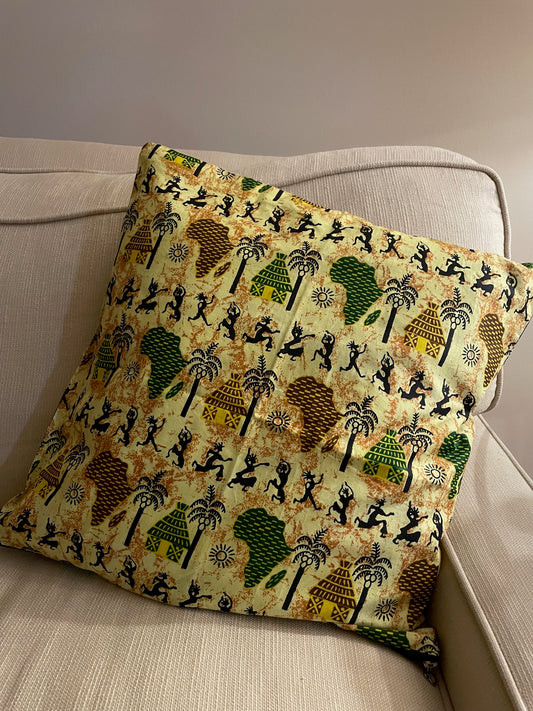 African Decorative Pillow Cover with Real Wax Block Print Fabric, Imported Authentic Handmade in Senegal, Sofa Pillow Cover