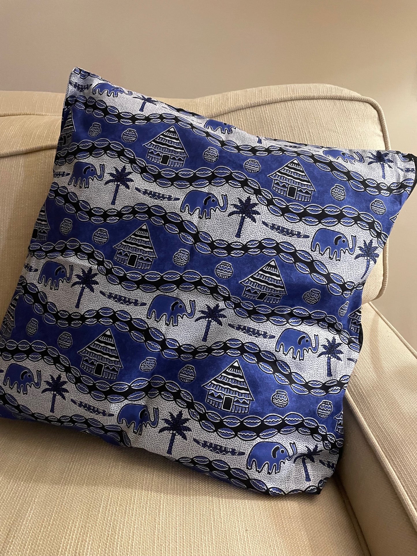 African Decorative Pillow Cover with Real Wax Block Print Fabric, Imported Authentic Handmade in Senegal, Sofa Pillow Cover