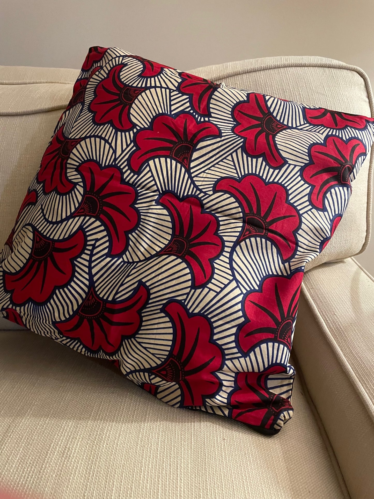 African Decorative Pillow Cover with Real Wax Block Print Fabric, Imported Authentic Handmade in Senegal, Sofa Pillow Cover