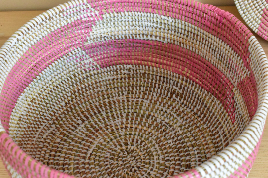 African Woven Decorative Storage Basket, Senegal Lidded Basket, Natural Palm Fiber, Toy Storage