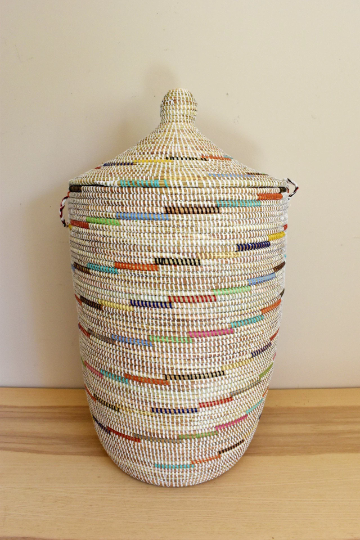 African Extra-Large Woven Basket, Senegal Laundry Basket/Hamper, Storage Basket, 30" Tall/18" Diameter