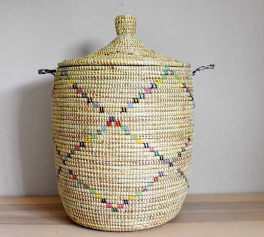 African Laundry Basket/Hamper, Senegal Woven Basket, storage basket, 25" Tall/14" Diameter