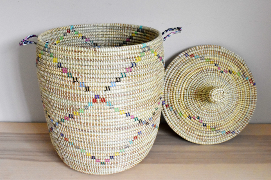 African Laundry Basket/Hamper, Senegal Woven Basket, storage basket, 25" Tall/14" Diameter