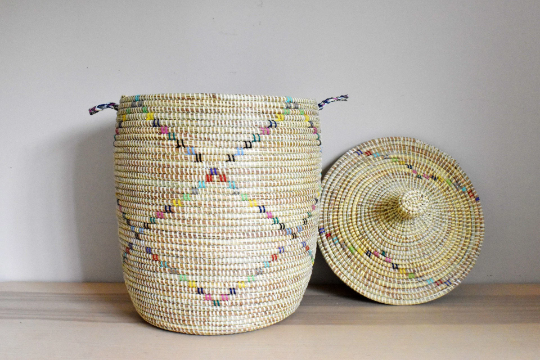 African Laundry Basket/Hamper, Senegal Woven Basket, storage basket, 25" Tall/14" Diameter