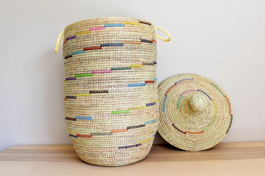 African Extra-Large Woven Basket, Senegal Laundry Basket/Hamper, Storage Basket, 30" Tall/18" Diameter