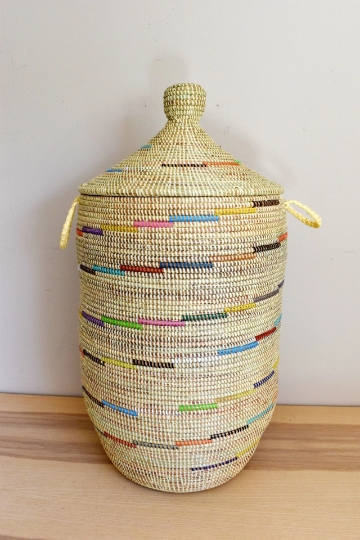 African Extra-Large Woven Basket, Senegal Laundry Basket/Hamper, Storage Basket, 30" Tall/18" Diameter