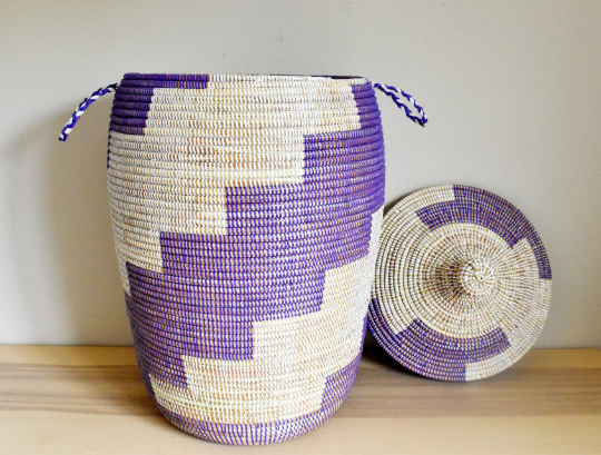 African Extra-Large Woven Basket, Senegal Laundry Basket/Hamper, Storage Basket, 30" Tall/18" Diameter