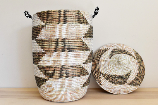 African Extra-Large Woven Basket, Senegal Laundry Basket/Hamper, Storage Basket, 30" Tall/18" Diameter