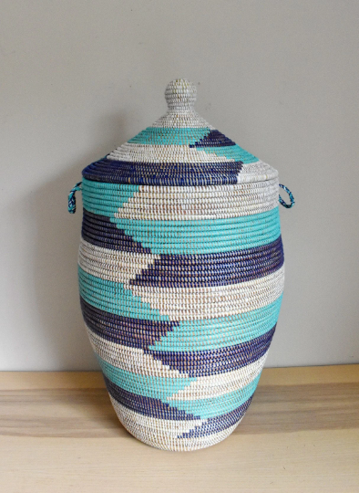 African Extra-Large Woven Basket, Senegal Laundry Basket/Hamper, Storage Basket, 30" Tall/18" Diameter