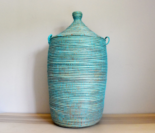 African Extra-Large Woven Basket, Senegal Laundry Basket/Hamper, Storage Basket, 30" Tall/18" Diameter