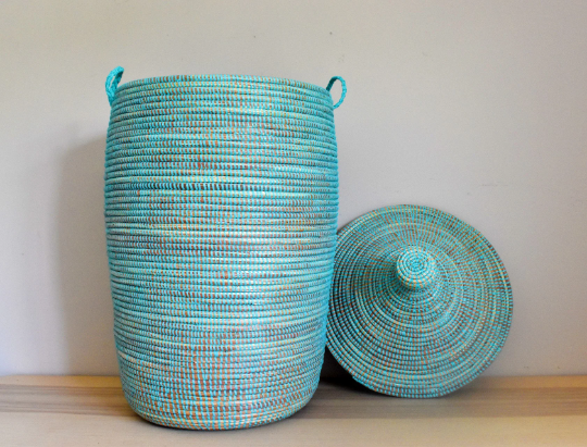 African Extra-Large Woven Basket, Senegal Laundry Basket/Hamper, Storage Basket, 30" Tall/18" Diameter