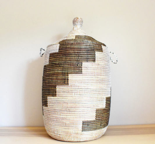 African Extra-Large Woven Basket, Senegal Laundry Basket/Hamper, Storage Basket, 30" Tall/18" Diameter