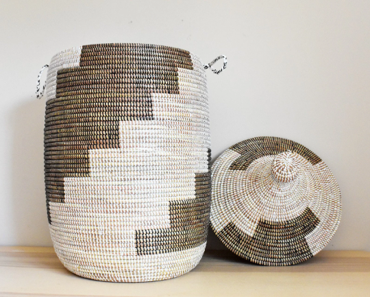 African Extra-Large Woven Basket, Senegal Laundry Basket/Hamper, Storage Basket, 30" Tall/18" Diameter