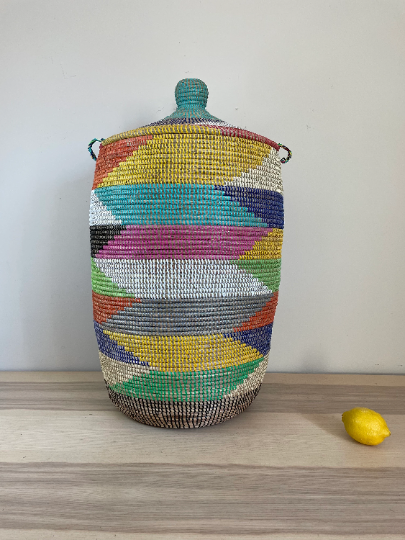 African Jumbo Woven Basket, Senegal Laundry Basket/Hamper, storage basket, 36" Tall/21" Diameter