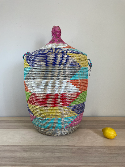 African Jumbo Woven Basket, Senegal Laundry Basket/Hamper, storage basket, 36" Tall/21" Diameter