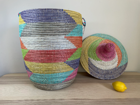 African Jumbo Woven Basket, Senegal Laundry Basket/Hamper, storage basket, 36" Tall/21" Diameter