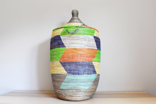 African Jumbo Woven Basket, Senegal Laundry Basket/Hamper, storage basket, 36" Tall/21" Diameter