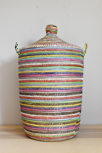 African Laundry Basket/Hamper, Senegal Woven Basket, storage basket, 25" Tall/14" Diameter