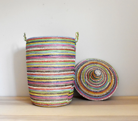 African Laundry Basket/Hamper, Senegal Woven Basket, storage basket, 25" Tall/14" Diameter