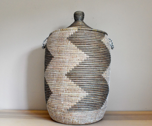 African Extra-Large Woven Basket, Senegal Laundry Basket/Hamper, Storage Basket, 30" Tall/18" Diameter