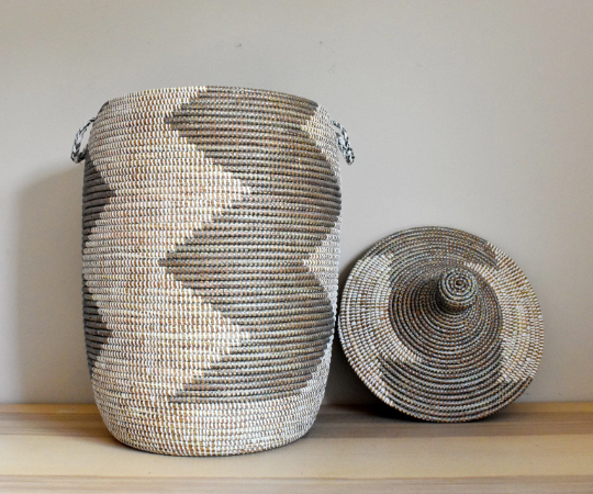African Extra-Large Woven Basket, Senegal Laundry Basket/Hamper, Storage Basket, 30" Tall/18" Diameter