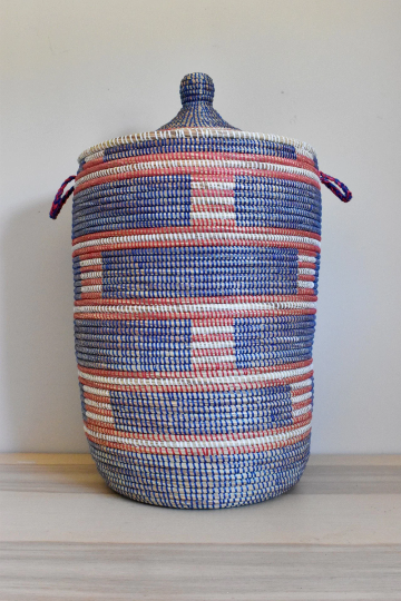 African Extra-Large Woven Basket, Senegal Laundry Basket/Hamper, Storage Basket, 30" Tall/18" Diameter