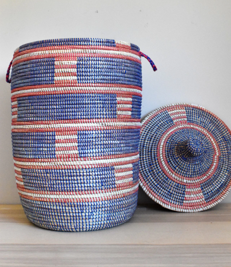 African Extra-Large Woven Basket, Senegal Laundry Basket/Hamper, Storage Basket, 30" Tall/18" Diameter